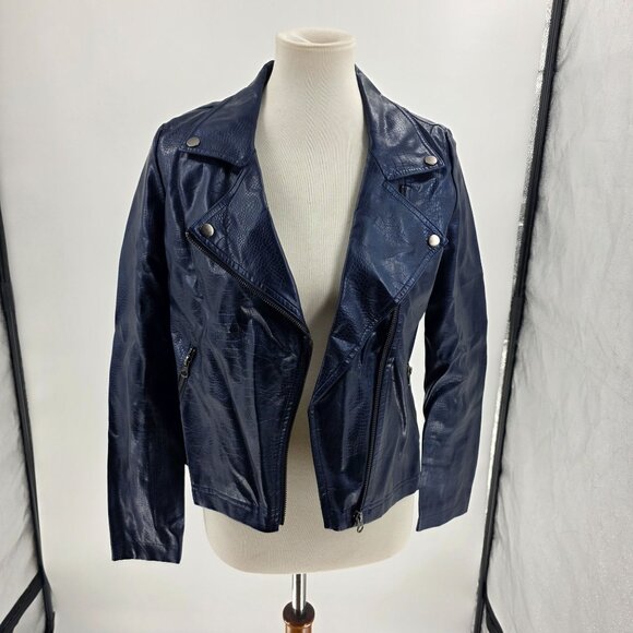 J. Society Womens Navy Faux Leather Moto Jacket Size S - Picture 14 of 16